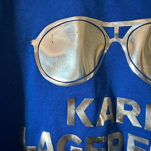 Karl Lagerfeld Paris Sunglasses Crew neck blue and gold sweater - Size L - Picture 2 of 7
